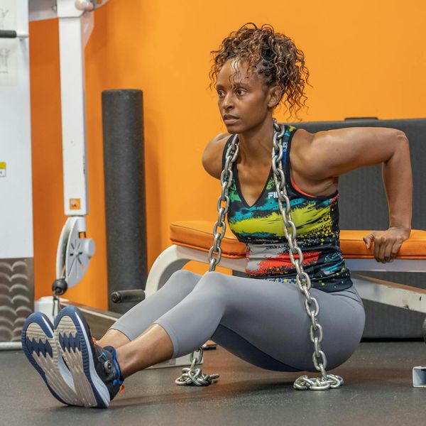 Person in a calm, focused state during a light exercise routine.